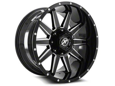 XF Offroad XF-219 Gloss Black and Milled 8-Lug Wheel; 20x9; 12mm Offset (01-06 Sierra 2500 HD)