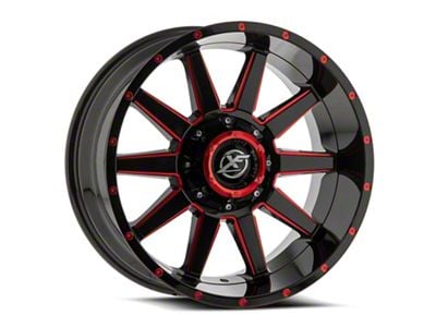 XF Offroad XF-219 Gloss Black and Red Milled 8-Lug Wheel; 17x9; 0mm Offset (01-06 Sierra 2500 HD)