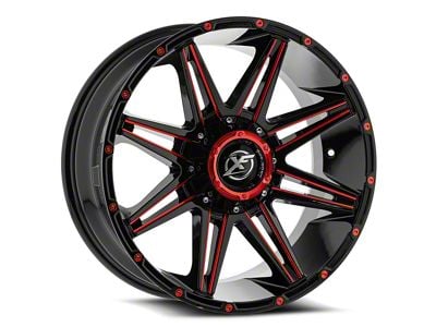 XF Offroad XF-220 Gloss Black and Red Milled 8-Lug Wheel; 17x9; 0mm Offset (01-06 Sierra 2500 HD)