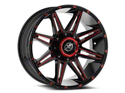 XF Offroad XF-220 Gloss Black and Red Milled 8-Lug Wheel; 18x9; 0mm Offset (01-06 Sierra 2500 HD)