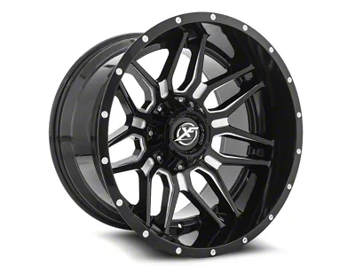 XF Offroad XF-222 Gloss Black and Milled 8-Lug Wheel; 22x12; -44mm Offset (01-06 Sierra 2500 HD)