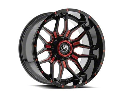 XF Offroad XF-222 Gloss Black and Red Milled 8-Lug Wheel; 20x10; -12mm Offset (01-06 Sierra 2500 HD)