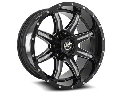 XF Offroad XF-215 Gloss Black and Milled 8-Lug Wheel; 20x9; 12mm Offset (01-06 Sierra 3500 HD SRW)