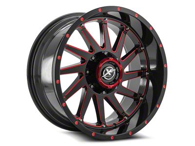 XF Offroad XF-216 Gloss Black and Red Milled 8-Lug Wheel; 20x12; -44mm Offset (01-06 Sierra 3500 HD SRW)