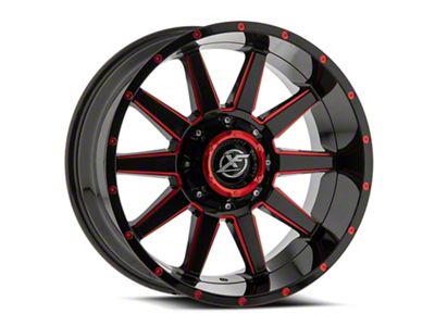 XF Offroad XF-219 Gloss Black and Red Milled 8-Lug Wheel; 17x9; 0mm Offset (01-06 Sierra 3500 HD SRW)