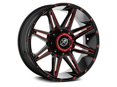 XF Offroad XF-220 Gloss Black Red Milled 8-Lug Wheel; 20x10; -12mm Offset (01-06 Sierra 3500 HD SRW)