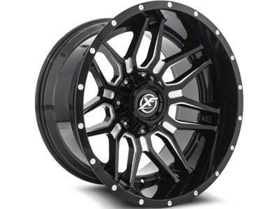 XF Offroad XF-222 Gloss Black Milled 8-Lug Wheel; 20x12; -44mm Offset (01-06 Sierra 3500 HD SRW)