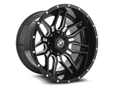 XF Offroad XF-222 Gloss Black and Milled 8-Lug Wheel; 20x9; 12mm Offset (01-06 Sierra 3500 HD SRW)