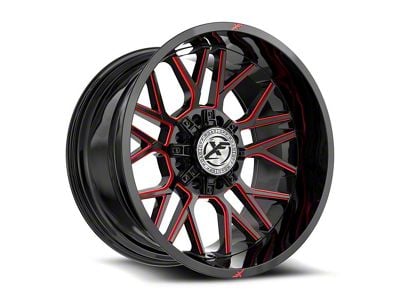 XF Offroad XF-235 Gloss Black and Red Milled 8-Lug Wheel; 20x10; -12mm Offset (01-06 Silverado 2500 HD)