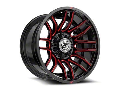 XF Offroad XF-232 Gloss Black and Red Milled 8-Lug Wheel; 20x10; -12mm Offset (01-06 Silverado 3500 HD SRW)