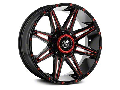 XF Offroad XF-220 Gloss Black Red Milled 6-Lug Wheel; 17x9; 12mm Offset (07-13 Silverado 1500)