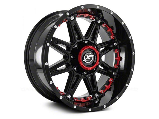 XF Offroad XF-217 Gloss Black with Red Inserts 5-Lug Wheel; 20x10; -24mm Offset (09-18 RAM 1500)