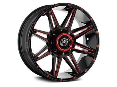 XF Offroad XF-220 Gloss Black Red Milled and Red Milled Dots 6-Lug Wheel; 18x9; 0mm Offset (15-20 Yukon)
