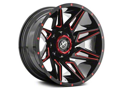 XF Offroad XF-218 Gloss Black Red Milled 5-Lug Wheel; 20x12; -44mm Offset (94-01 RAM 1500)