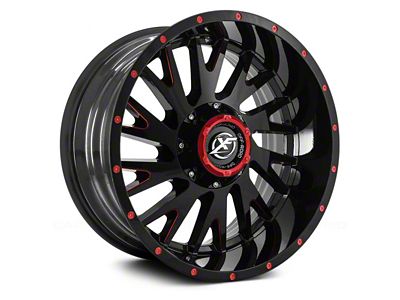 XF Offroad XF-221 Gloss Black Red Milled 5-Lug Wheel; 20x10; -12mm Offset (94-01 RAM 1500)