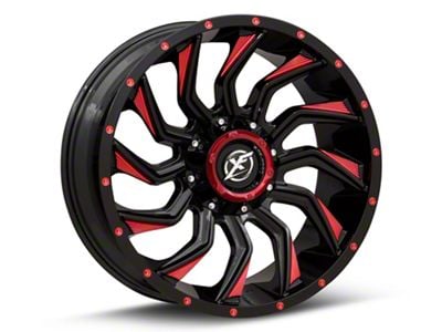 XF Offroad XF-224 Gloss Black Red Milled 5-Lug Wheel; 20x9; 0mm Offset (05-11 Dakota)