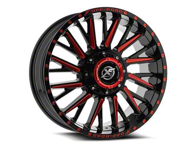 XF Offroad XF-226 Gloss Black and Red Milled 5-Lug Wheel; 20x9; 0mm Offset (05-11 Dakota)