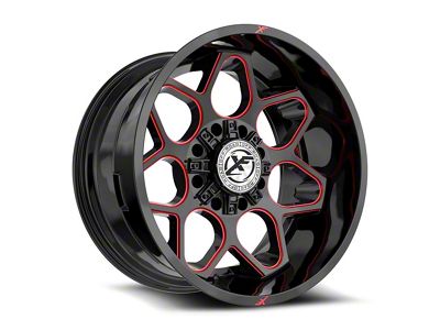 XF Offroad XF-233 Gloss Black and Red Milled 8-Lug Wheel; 20x10; -12mm Offset (17-22 F-250 Super Duty)