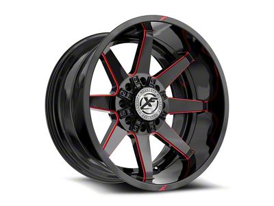 XF Offroad XF-236 Gloss Black and Red Milled 8-Lug Wheel; 20x10; -12mm Offset (23-24 F-250 Super Duty)