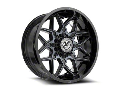 XF Offroad XF-238 Gloss Black and Machined Titanium Double Dark Tint 8-Lug Wheel; 22x12; -44mm Offset (17-22 F-350 Super Duty SRW)