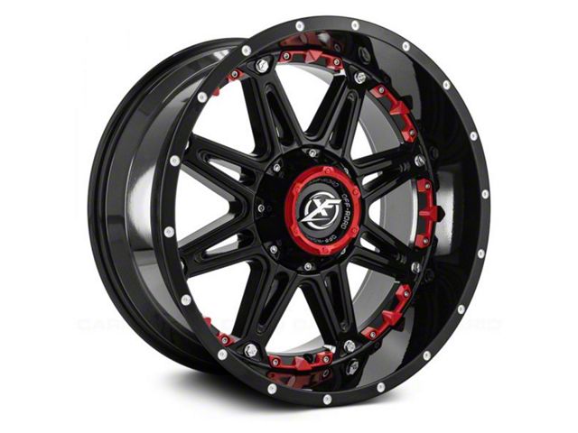 XF Offroad XF-217 Gloss Black with Red Inserts 5-Lug Wheel; 20x10; -12mm Offset (02-08 RAM 1500, Excluding Mega Cab)