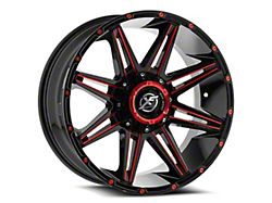 XF Offroad XF-220 Gloss Black and Red Milled 5-Lug Wheel; 22x10; -18mm Offset (94-01 RAM 1500)