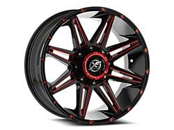 XF Offroad XF-220 Gloss Black and Red Milled 5-Lug Wheel; 22x10; -24mm Offset (94-01 RAM 1500)