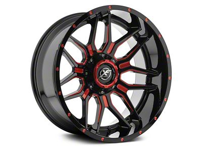 XF Offroad XF-222 Gloss Black Red Milled 5-Lug Wheel; 20x10; -24mm Offset (02-08 RAM 1500, Excluding Mega Cab)