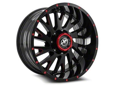 XF Offroad XF-221 Gloss Black and Red Milled 6-Lug Wheel; 20x12; -44mm Offset (14-18 Sierra 1500)