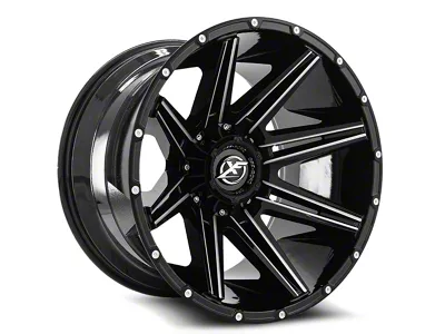 XF Offroad XF-220 Gloss Black and Milled 6-Lug Wheel; 17x9; 12mm Offset (99-06 Silverado 1500)