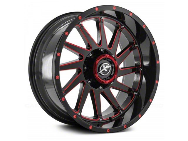 XF Offroad XF-216 Gloss Black Red Milled 6-Lug Wheel; 20x10; -12mm Offset (21-24 Yukon)