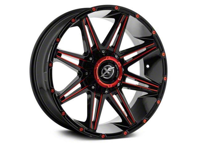 XF Offroad XF-220 Gloss Black Red Milled and Red Milled Dots 6-Lug Wheel; 17x9; 12mm Offset (15-20 Yukon)