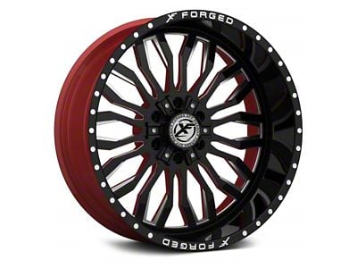 XFX Flow XFX-305 Gloss Black Milled with Red Inner 8-Lug Wheel; 24x12; -44mm Offset (15-19 Sierra 2500 HD)
