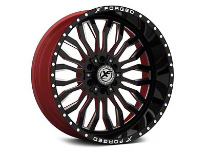 XFX Flow XFX-305 Gloss Black Milled with Red Inner 8-Lug Wheel; 24x12; -44mm Offset (20-25 Sierra 3500 HD SRW)