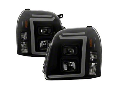 LED Light Bar Projector Headlights; Black Housing; Smoked Lens (07-14 Yukon)