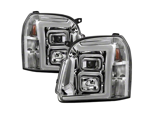 LED Light Bar Projector Headlights; Chrome Housing; Clear Lens (07-14 Yukon)