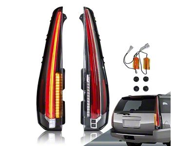 LED Tail Lights with Amber Turn Signal; Black Housing; Red Clear Housing (07-14 Yukon)