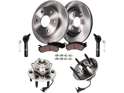 Vented 6-Lug Brake Rotor, Pad, Hub Assembly and Outer Tie Rod Kit; Front (07-14 2WD Yukon)