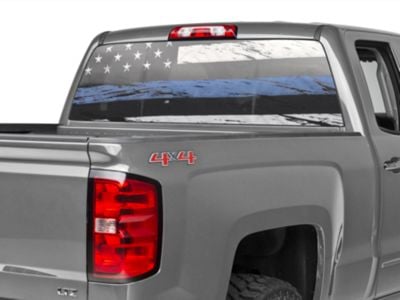 SEC10 Silverado 1500 Perforated Real Flag Rear Window Decal; Blue Line ...